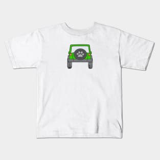 Lime Green Jeep with Paw Print Cover Kids T-Shirt